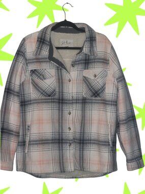 Soho Threads sherpa fleece button up coat flannel XL